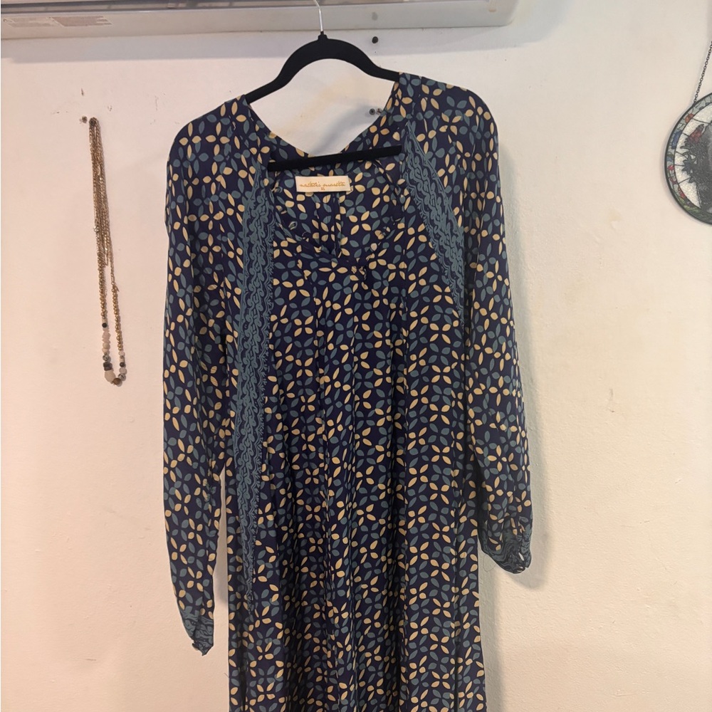 Natalie Martin Blue and Cream Leaf Dress